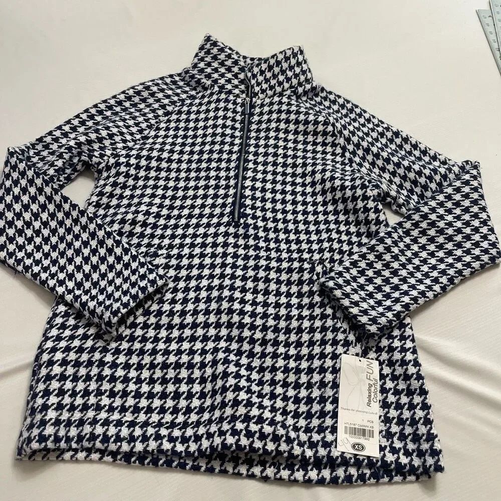 NWT Lulu B Blue White Houndstooth Pullover Sweater Size XS New